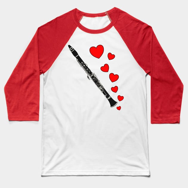 Valentines Day Clarinet Player Clarinetist Anniversary Wedding Musician Baseball T-Shirt by doodlerob